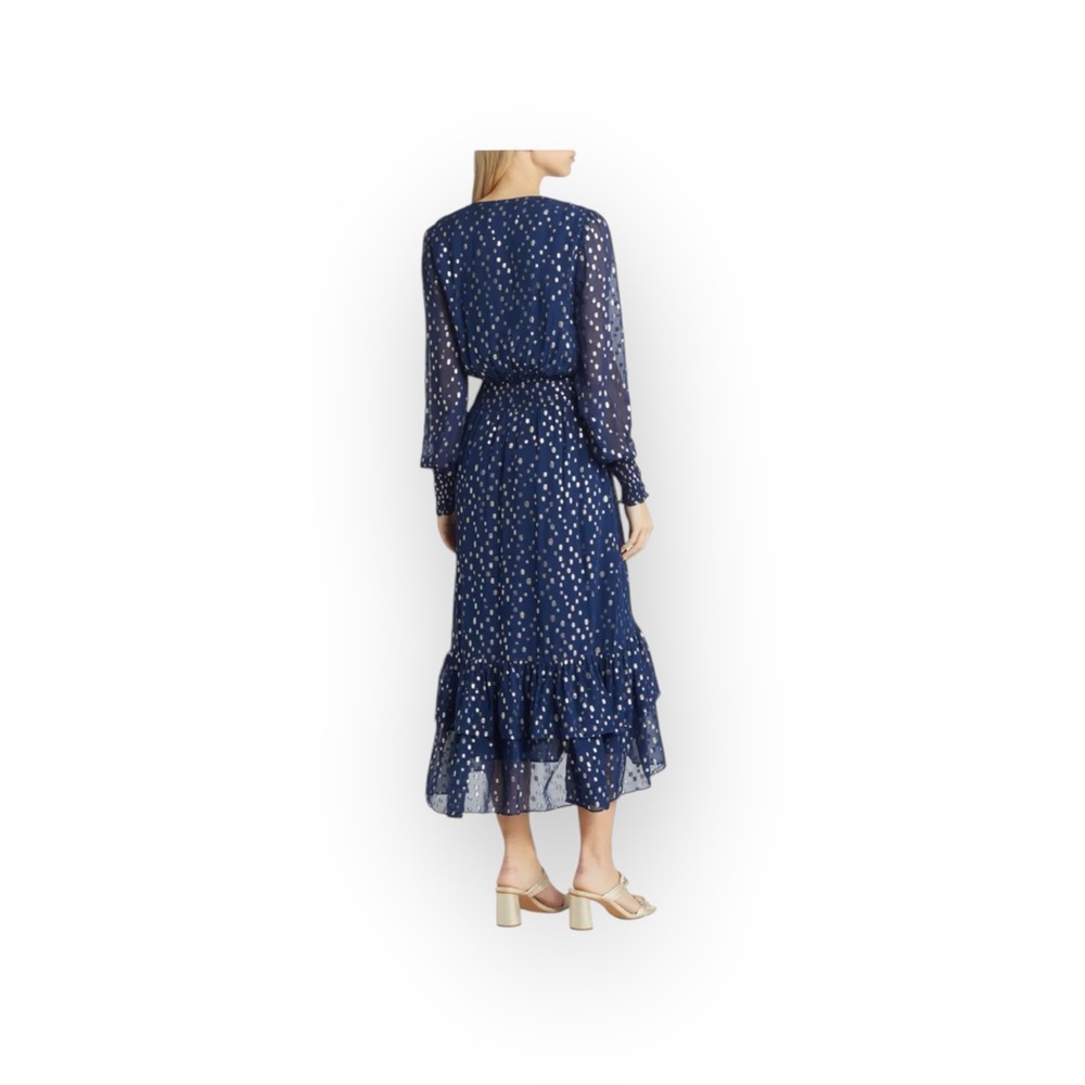 new Lilly Pulitzer 𖦹 Cristiana Chiffon Midi Dress 𖦹 Navy Viscose Metallic 𖦹 4 - Picture 15 of 17